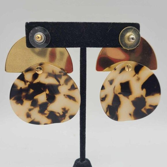 J Crew Brass and Tortoise Resin Large Disc Earrings - Picture 2 of 7
